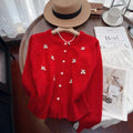 Women's cashmere blend sweater coat cardigan with beaded decoration in slim fit free size
