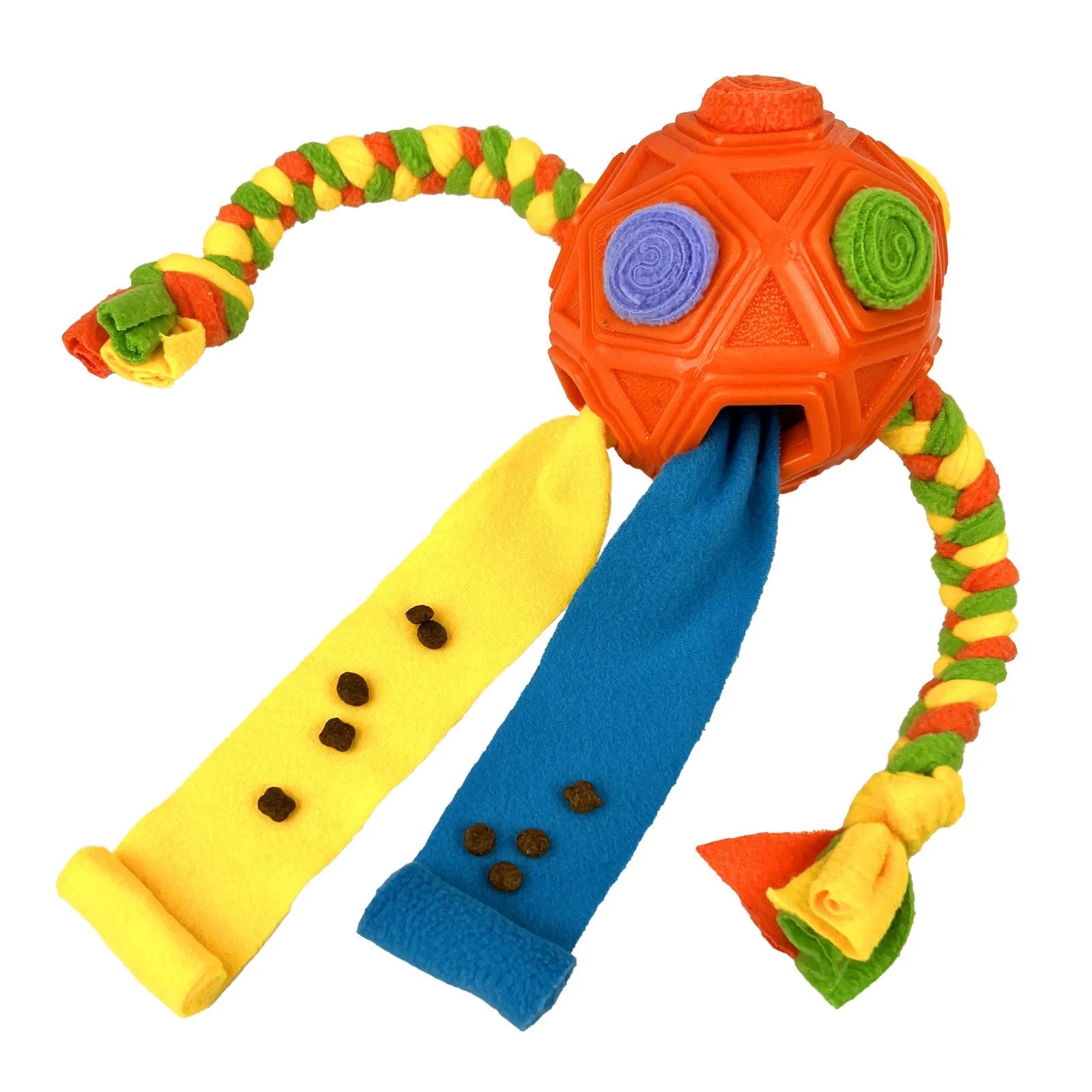 Bite-resistant rubber dog puzzle snuffle ball for treat dispensing and IQ training in multiple colours