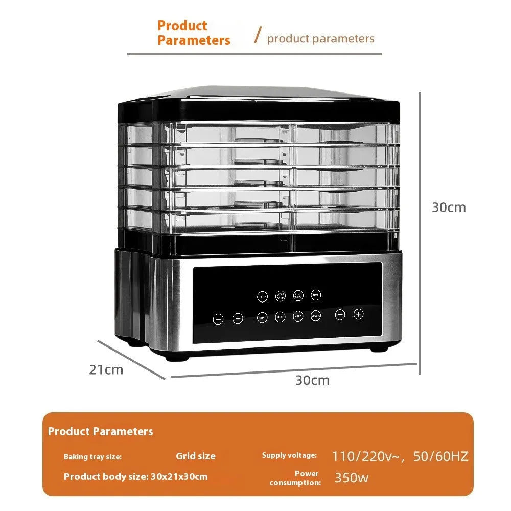 Silver stainless steel household fruit dehydrator with 14-litre capacity