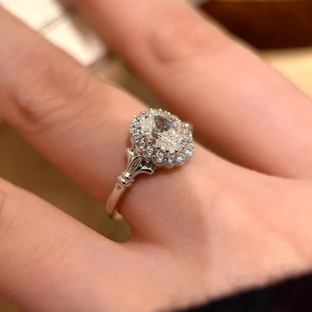Silver geometric ellipse adjustable bridal diamond ring with copper construction