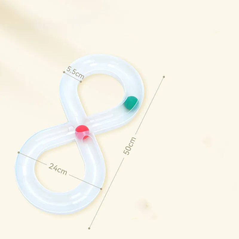 Blue and white cat turntable track ball toy with rotating ball stick for self-play.