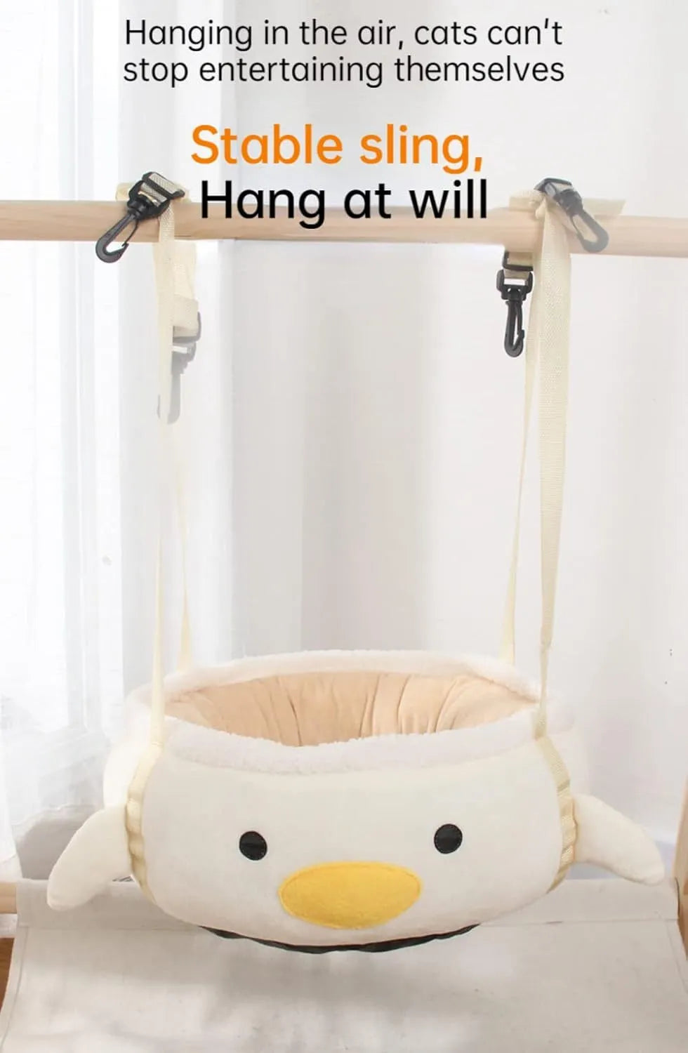 Green dinosaur shaped cat bed with hanging straps shown both flat and as hammock