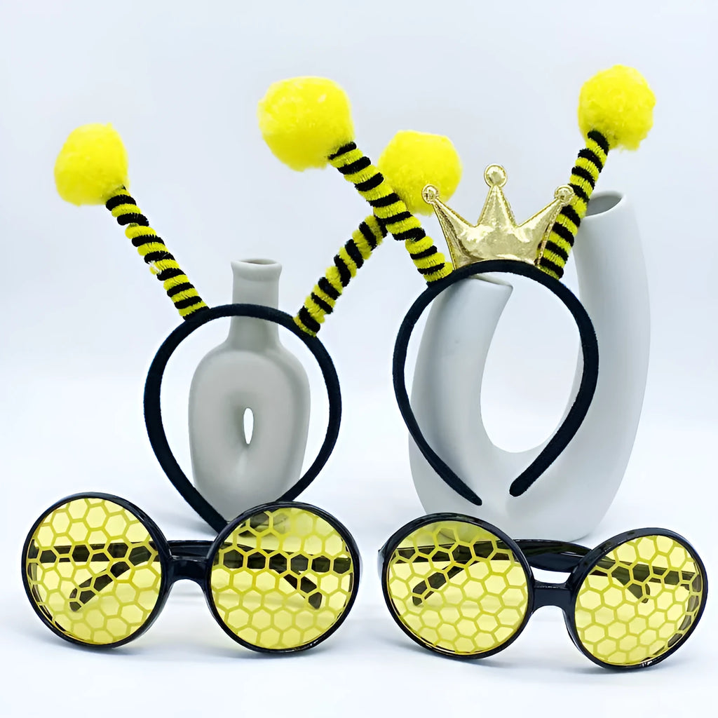 Yellow children's insect costume headband and glasses set with bee butterfly ladybug designs