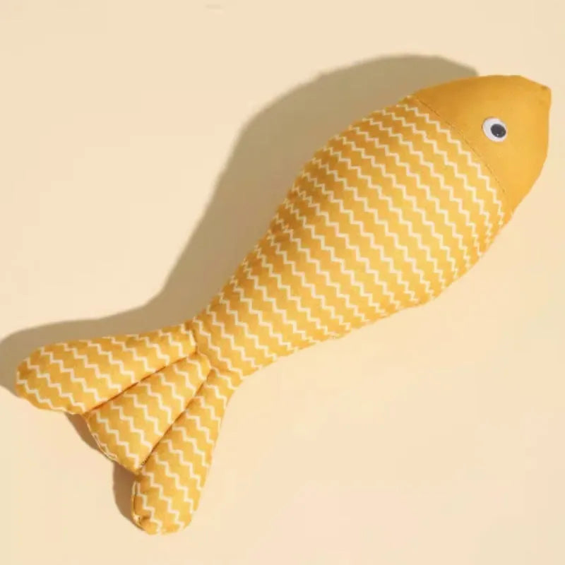 Blue catnip fish toy for cats measuring 39cm long with fabric construction