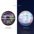 Holographic reflective basketball size 7 with fluorescent finish for night games