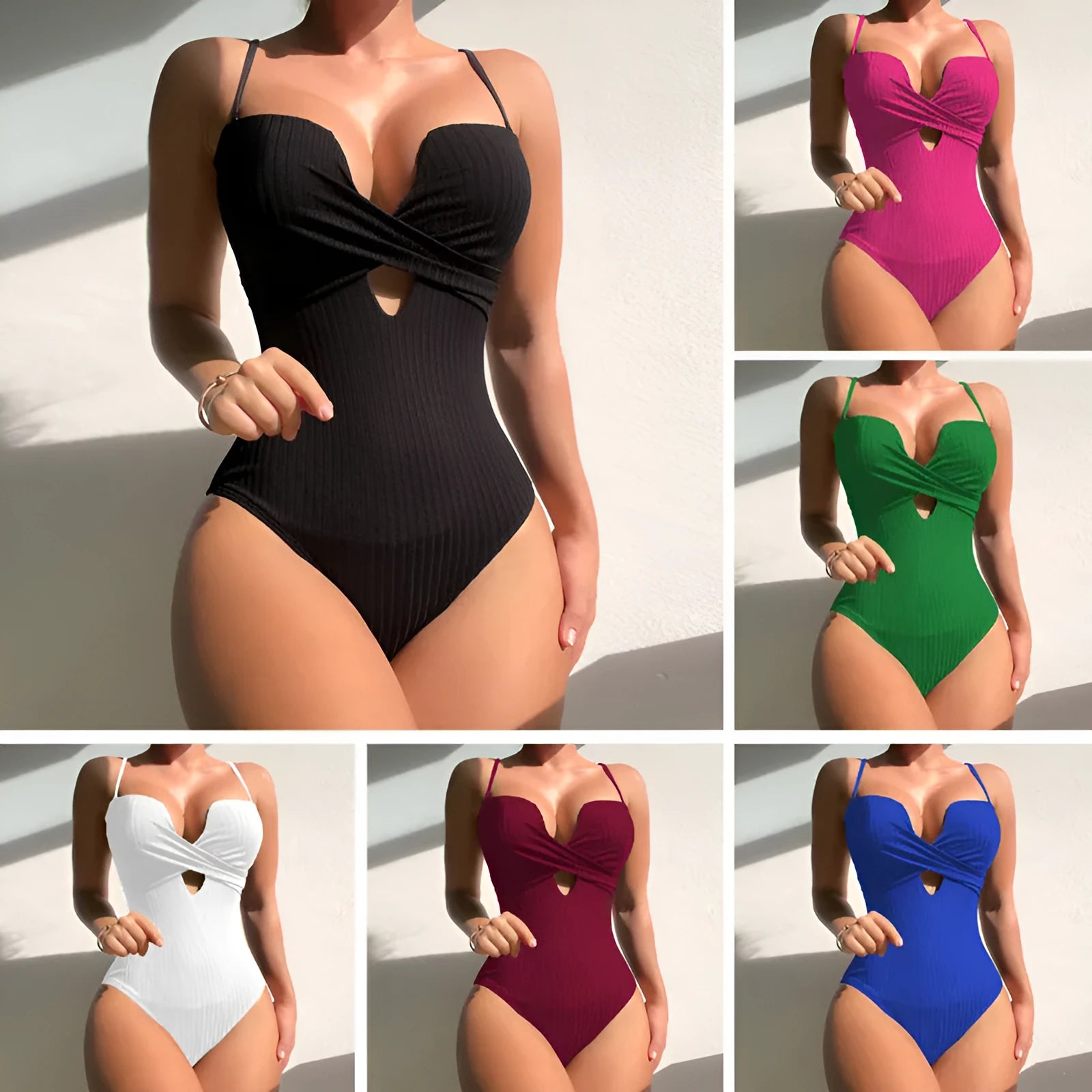 Women's solid colour one-piece swimsuit in polyester fabric with slimming fit
