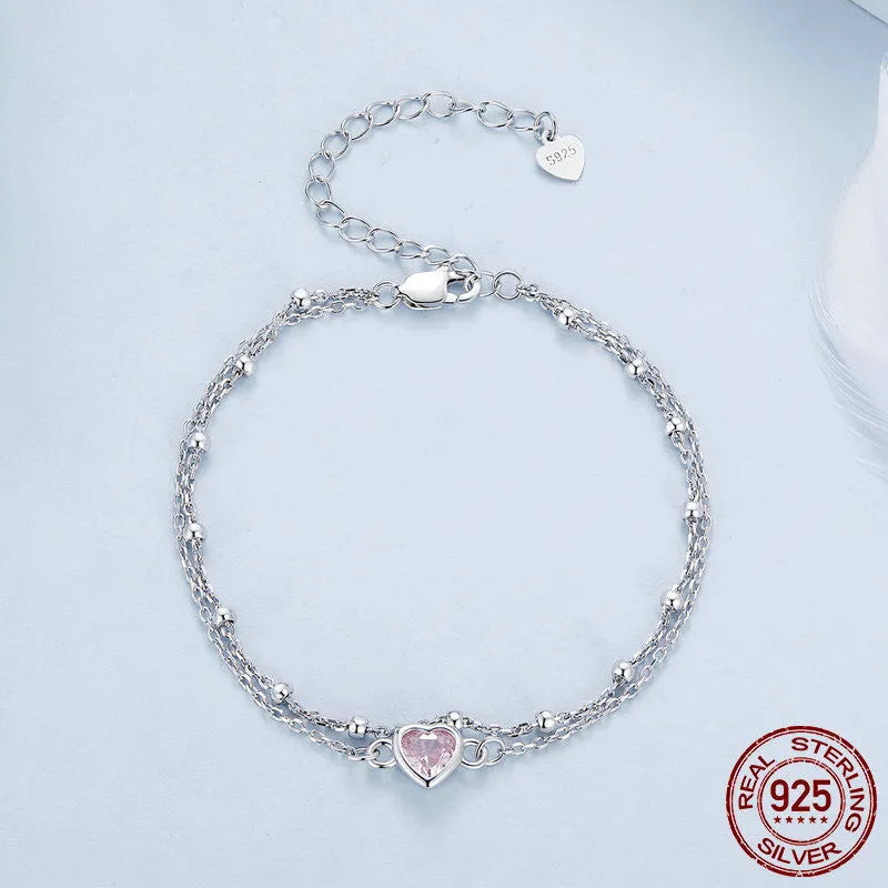 Sweet heart-shaped sterling silver bracelet with adjustable chain