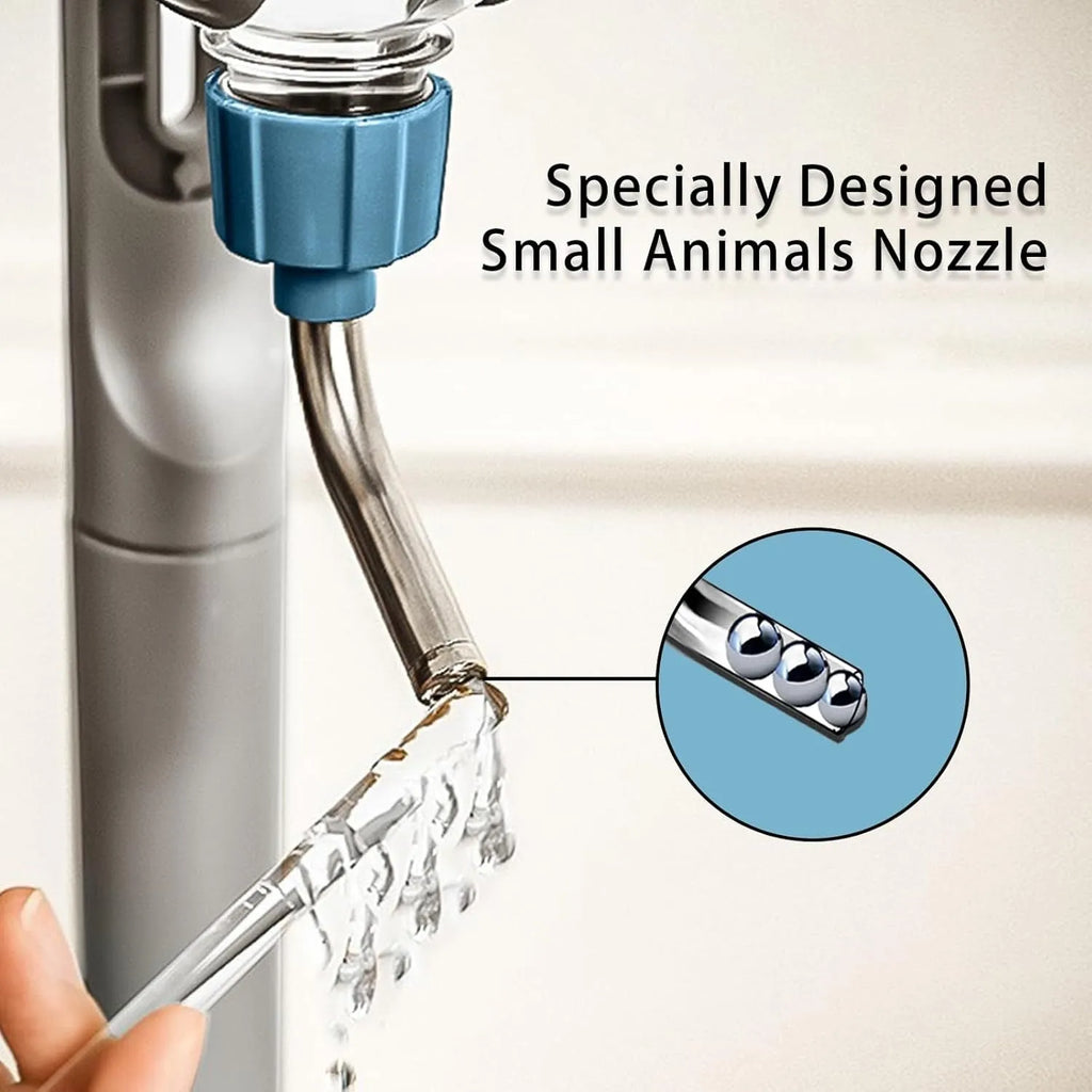 Blue small animal cage water bottle with rotatable nozzle and stainless steel drinking ball