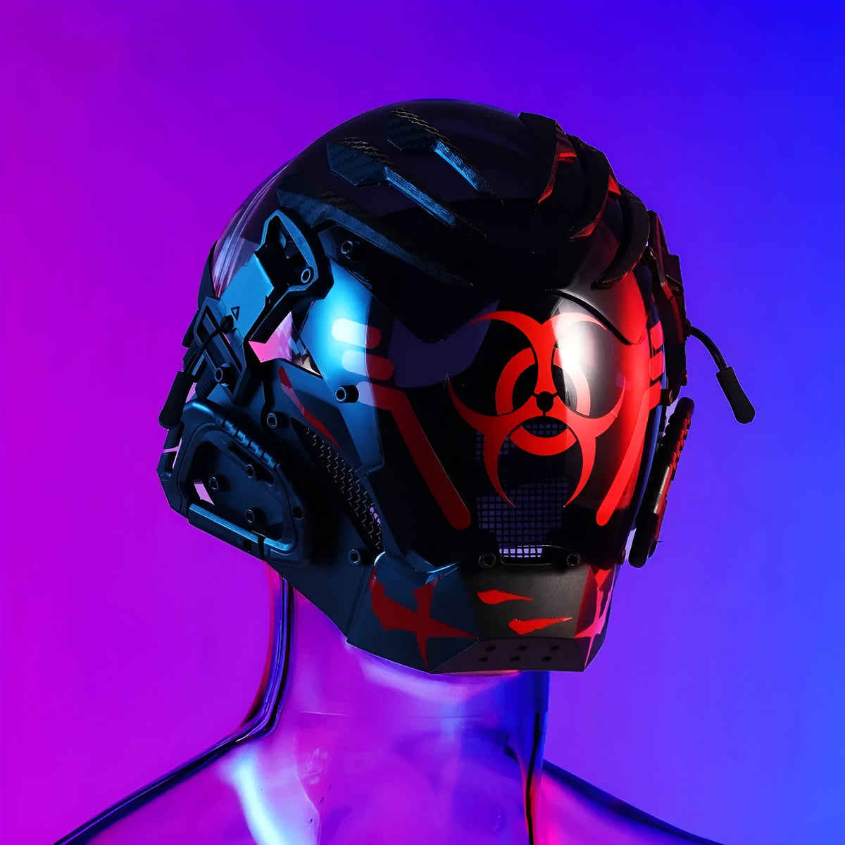 Black bioweapon tech prop mask full face helmet for costume and party use