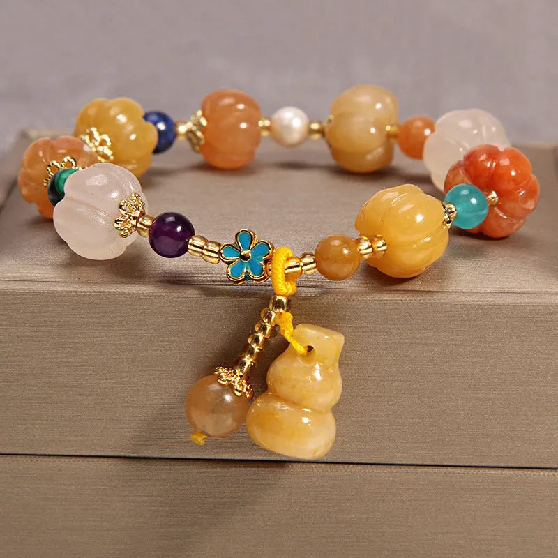Khaki yellow agate crystal bracelet with gold silk threading and Japanese South Korean style design
