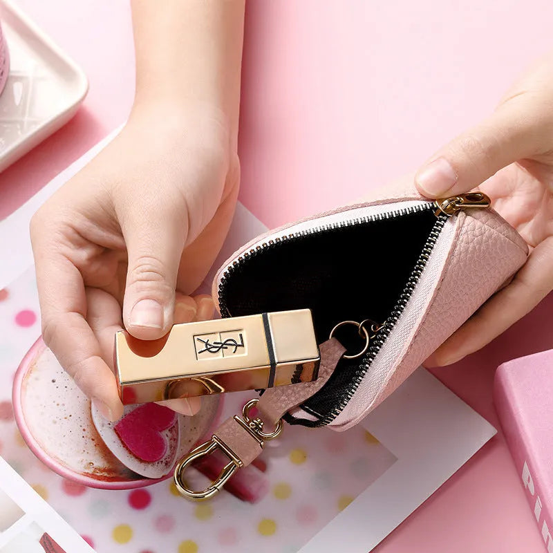 Black waterproof PU leather key case with zipper closure for car keys and small essentials