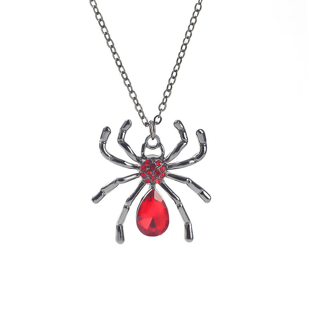 Dark style zinc alloy Halloween necklace with a spider or bat pendant on a regular chain.