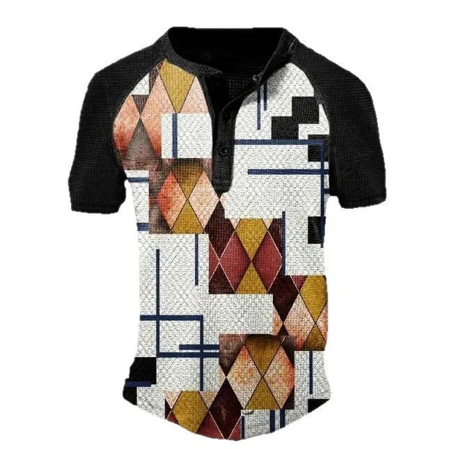 Men's short sleeve sport shirt with simple lapel button front in polyester bird eye cloth