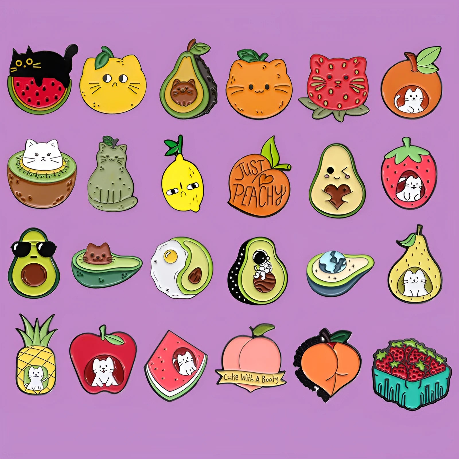 Colourful cartoon fruit and letter design metal brooch made from zinc alloy.