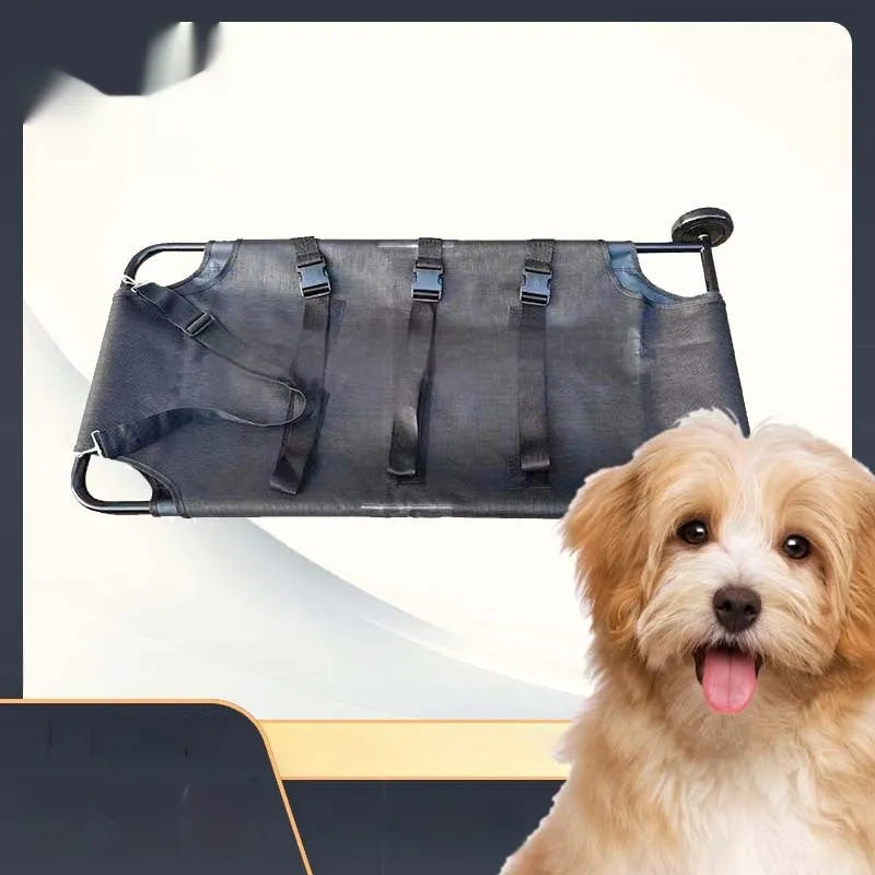 Large black aluminium alloy foldable dog stretcher for emergency pet transfer situations