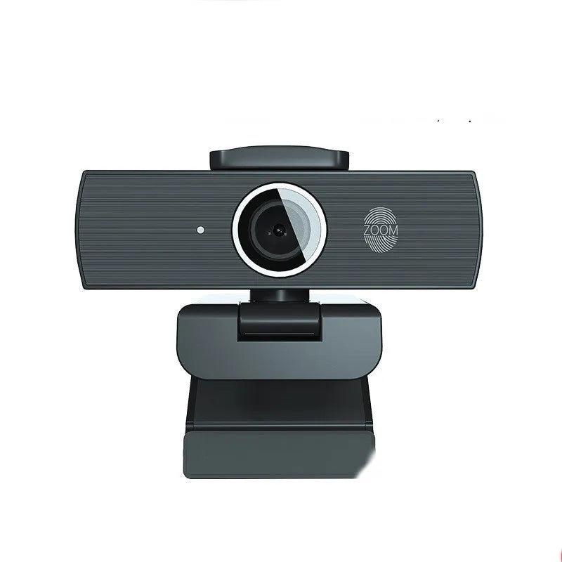 Black 8 MP USB webcam with attached magnetic privacy cover on its lens