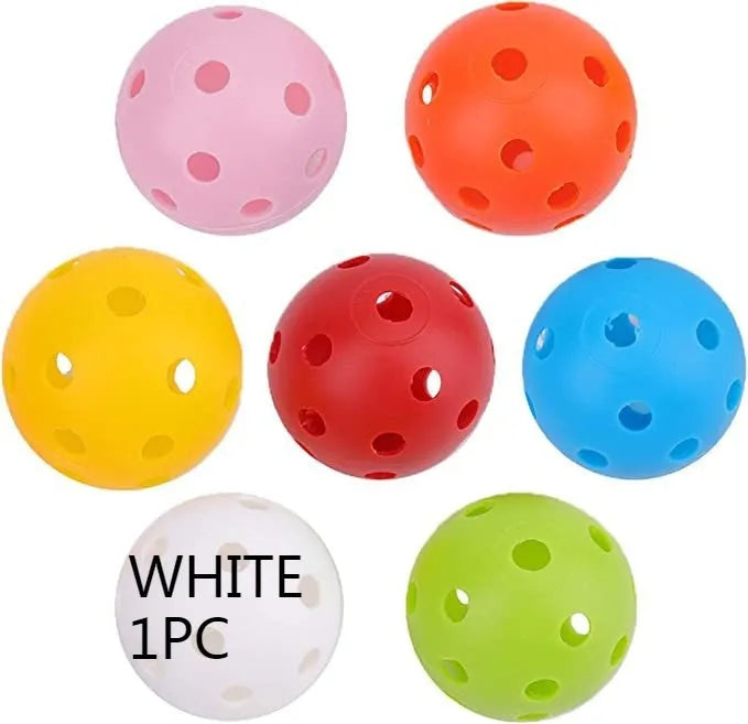 Multi-colour 42mm PE golf practice balls with 26-hole design in net pocket