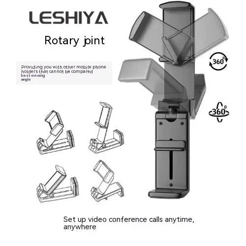 Universal foldable rotating phone holder in black colour showing adjustable viewing angles