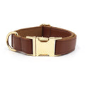 Colour-block leather dog collar with velvet trim shown in caramel colour
