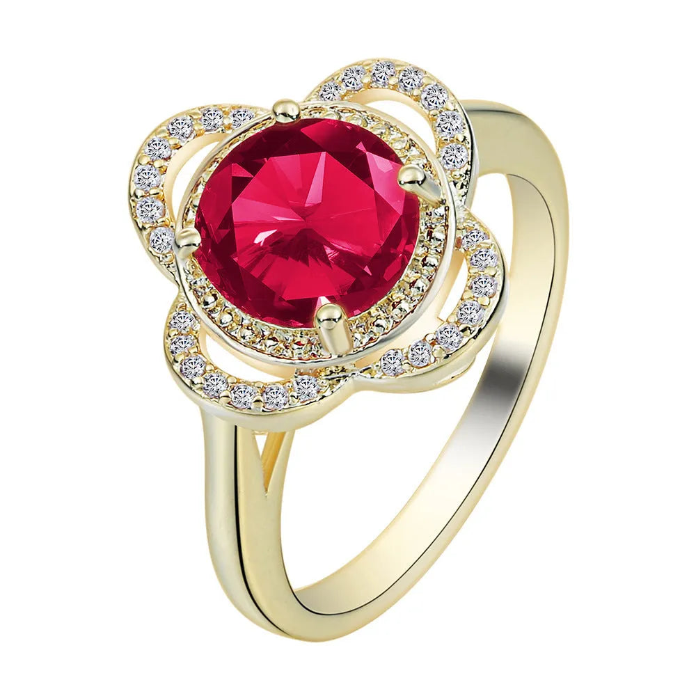 Copper ring with zircon inlay in fruit shape design on finger