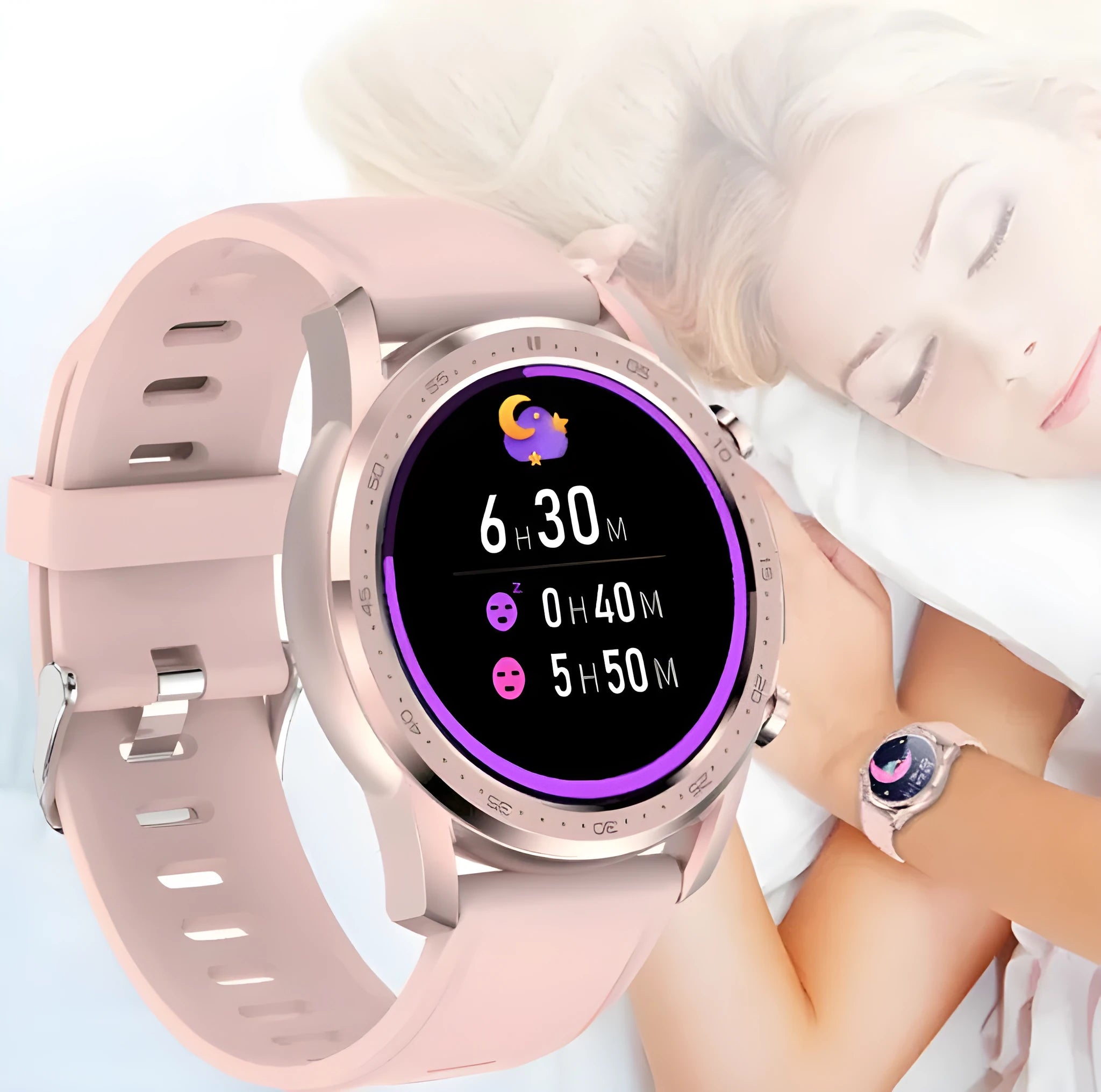 Youth2 Smart Bracelet with body temperature display on a 1.3-inch screen, zinc alloy case, on a wrist.