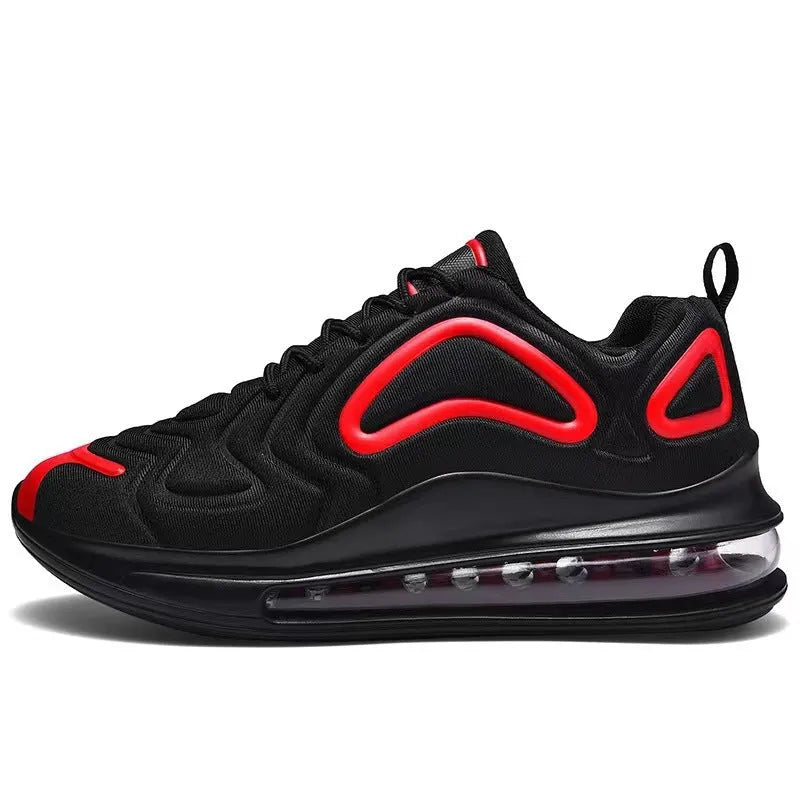 Men's black lace-up sneakers with air cushion sole and round toe design