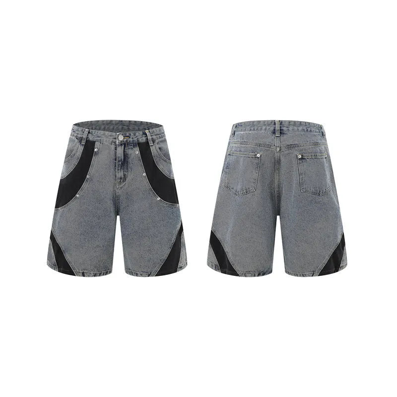 Retro washed denim jacket and trousers suit set in blue or black with short sleeves and loose fit