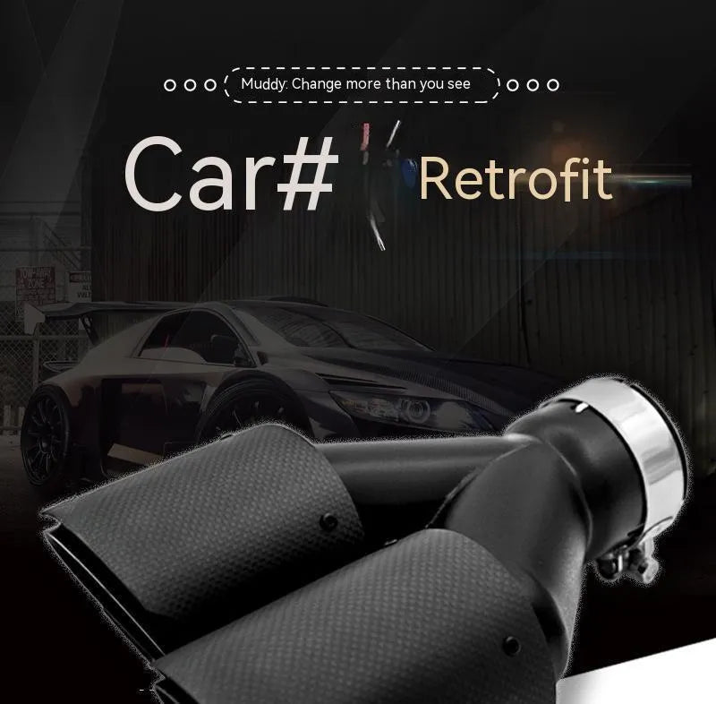 Black carbon fibre car exhaust pipe with double outlet silencer measuring 250mm