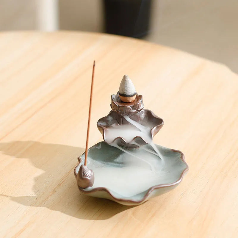 Purple clay ceramic reverse flow incense burner with Ge kiln process and new Chinese style design