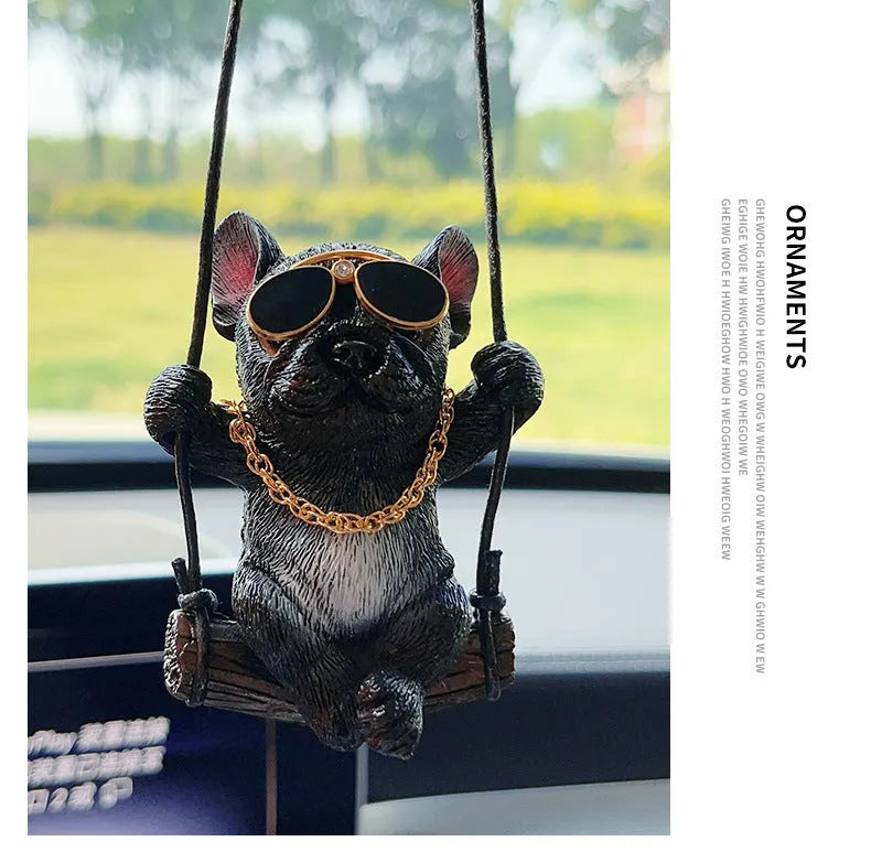 Resin bulldog car hanging ornament for rearview mirror in multiple colour options