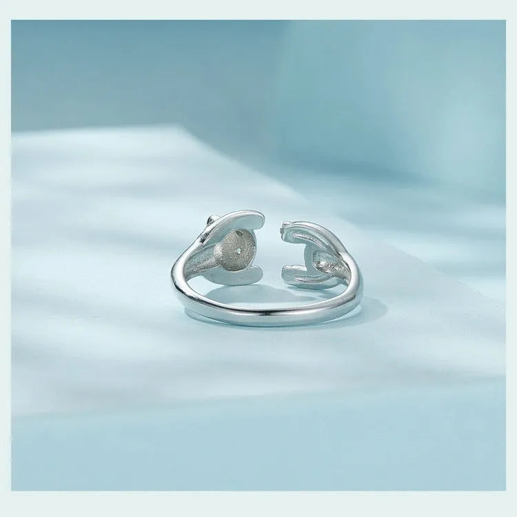 Panda open ring bracelet in sterling silver with white gold plating and adjustable opening