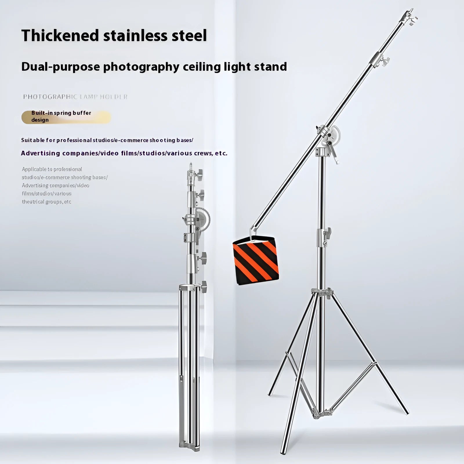 Silver stainless steel ceiling lamp rack with cross arms for light fitting storage