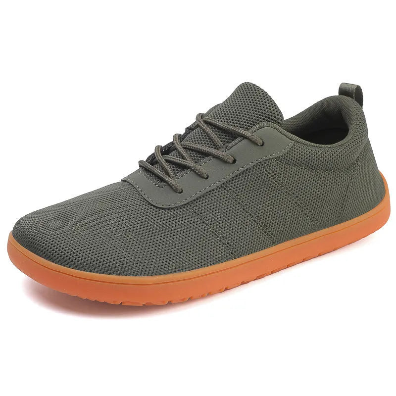Men's low-top lace-up walking shoes in Army Green with a Flyknit upper and rubber sole.