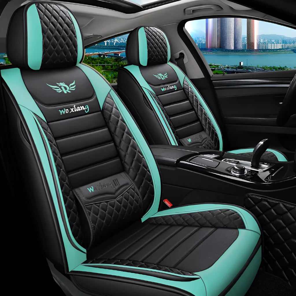 Universal leather car seat cushion with high elastic sponge filler in sports red and gem green colors