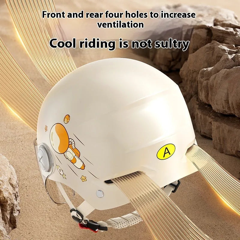 Half-face motorcycle safety helmet in khaki colour with visor for electric scooter commuting