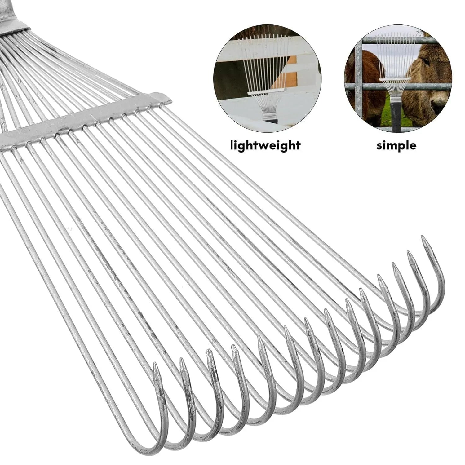 Black stainless steel pet grooming rake comb with metal teeth for horse, dog, and cattle grooming.