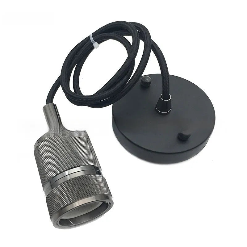 DIY retro ceiling light chandelier assembly kit components showing braided cord and electroplated lamp holder