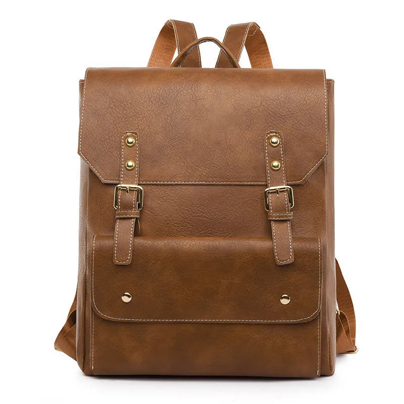 Korean style soft PU backpack in creamy white colour with retro design