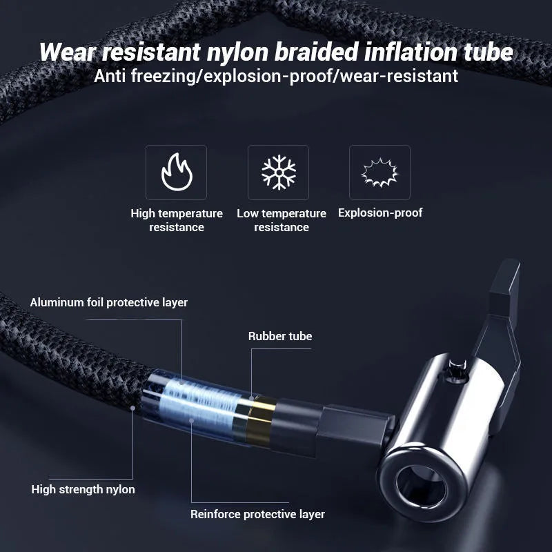 Wireless digital display inflator pump with four nozzles and carrying bag