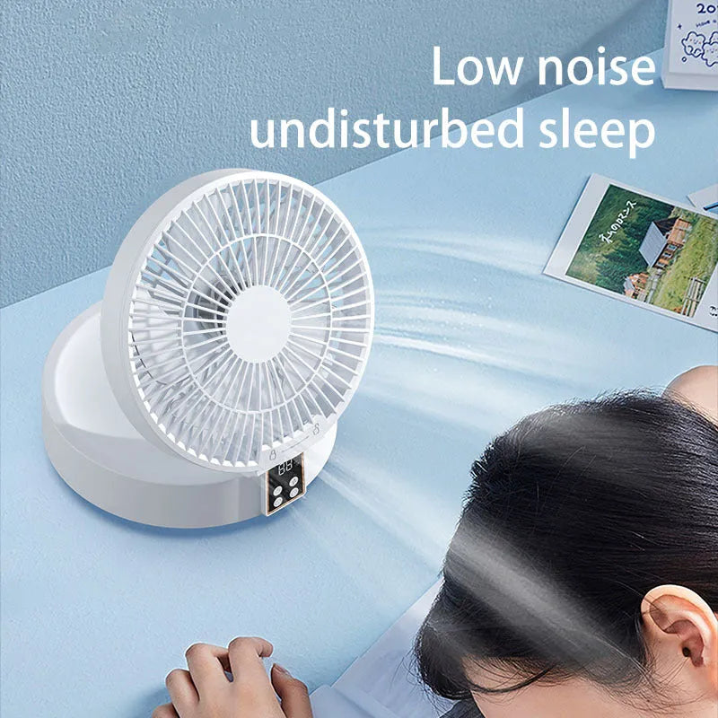 Portable rechargeable folding fan with remote control and night light in white blue or green colours