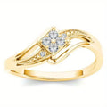 Yellow gold coloured copper diamond ring with geometric design and micro inlaid zircon detailing
