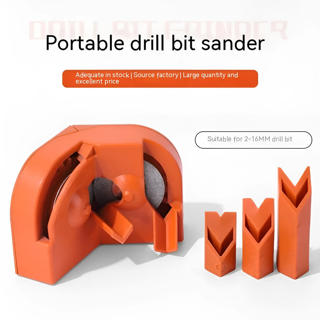 Portable grinding drill tool with orange and black irregular-shaped sander grinding wheels