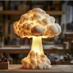 Atomic bomb explosion mushroom cloud shaped table lamp with USB cable.