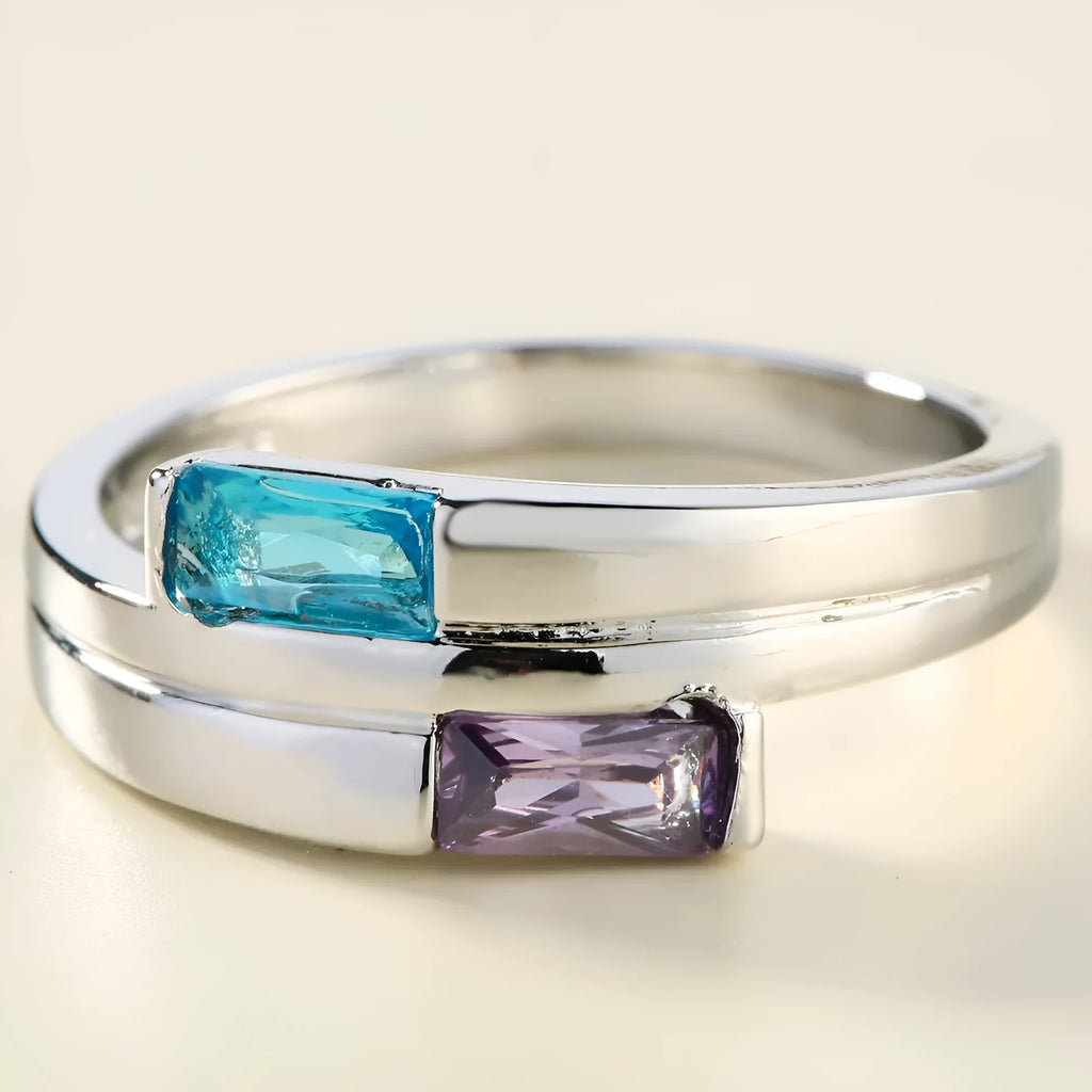 Copper zircon ring with electroplated silver finish showing European and American styling