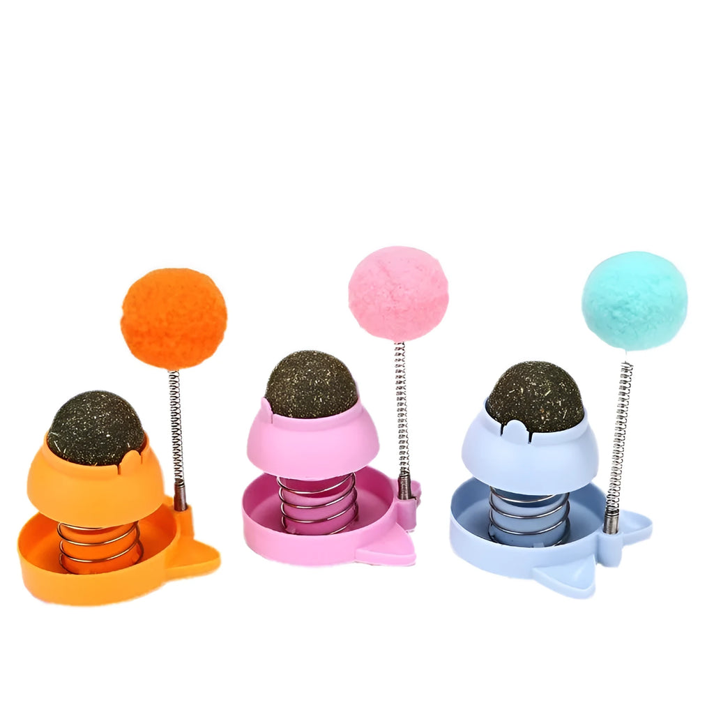 55mm mint-scented cat toy ball with self-moving mechanism in blue, orange and pink colour options