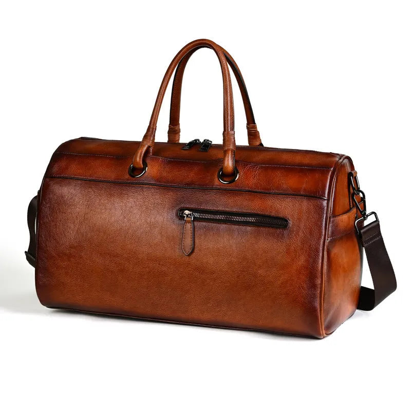 Retro leather travel bag handmade from first layer cowhide with 20L capacity
