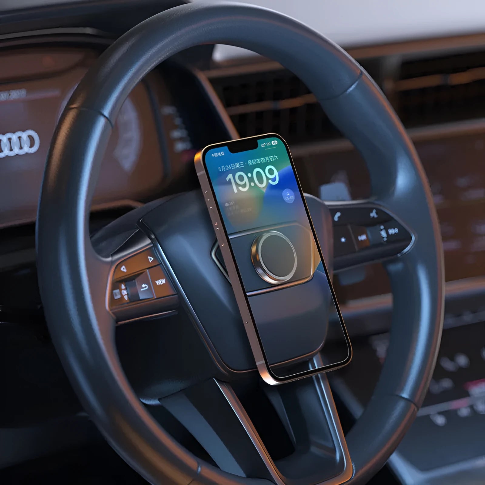 Obsidian black alloy magnetic phone holder with centripetal force design and included mounting discs