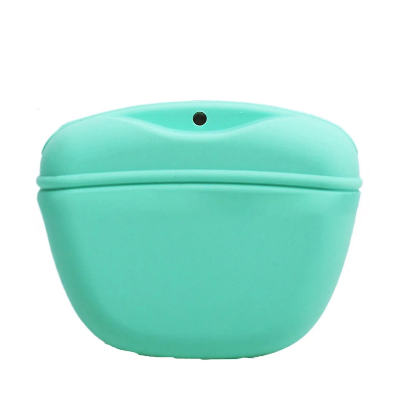 Silicone dog treat bag with clip attachment showing magnet closure and food-grade construction