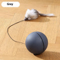 Automatic cat teasing ball toy with plush mouse attachment in blue orange colour