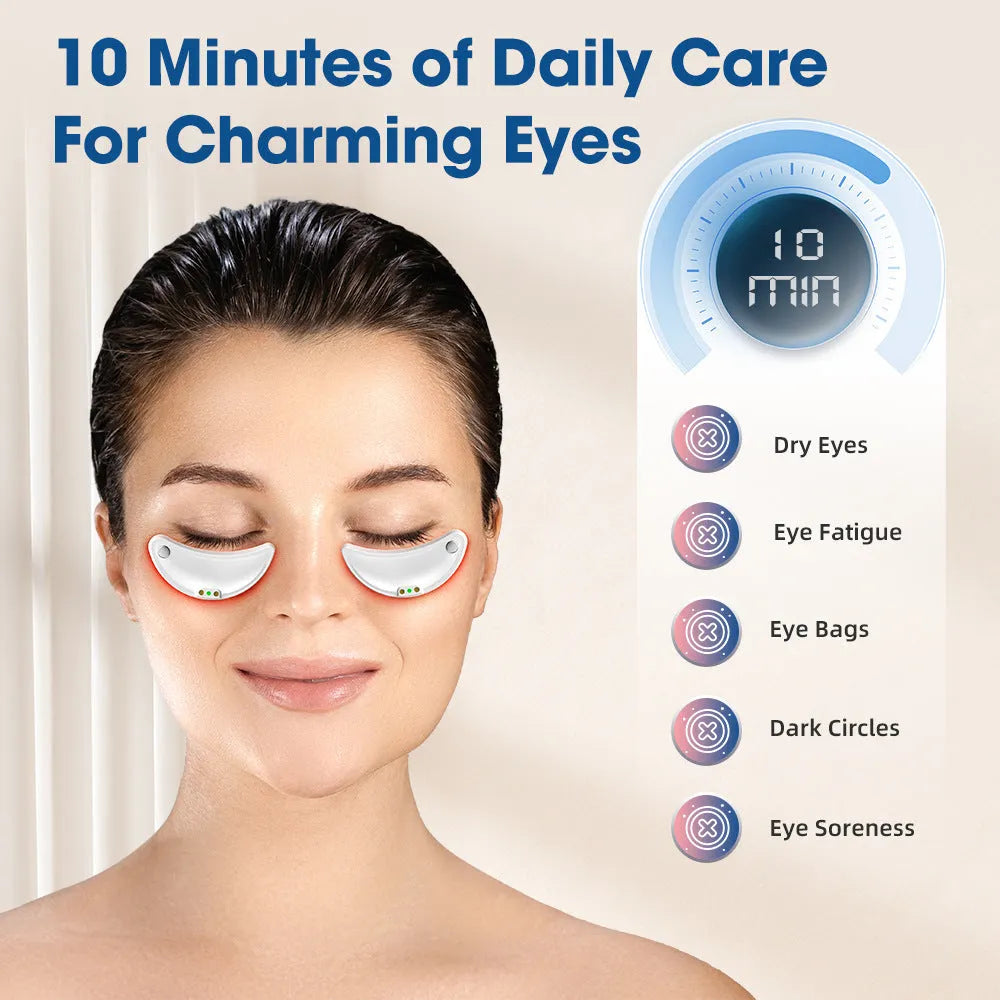 White wireless handheld red light and EMS eye and facial beauty massager device.